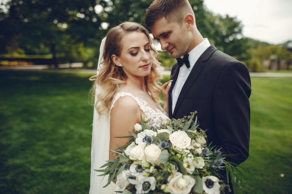 Elegant wedding couple portrait captured by wedding photographers in hyderabad